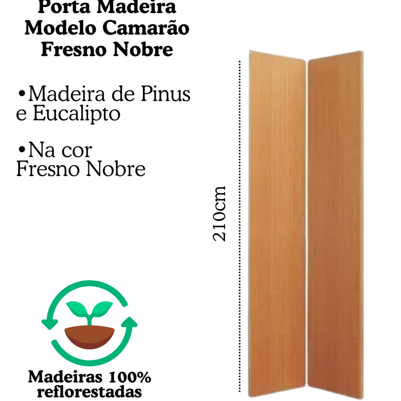Porta Madeira Modelo Camarão 80x210 Fresno Nobre